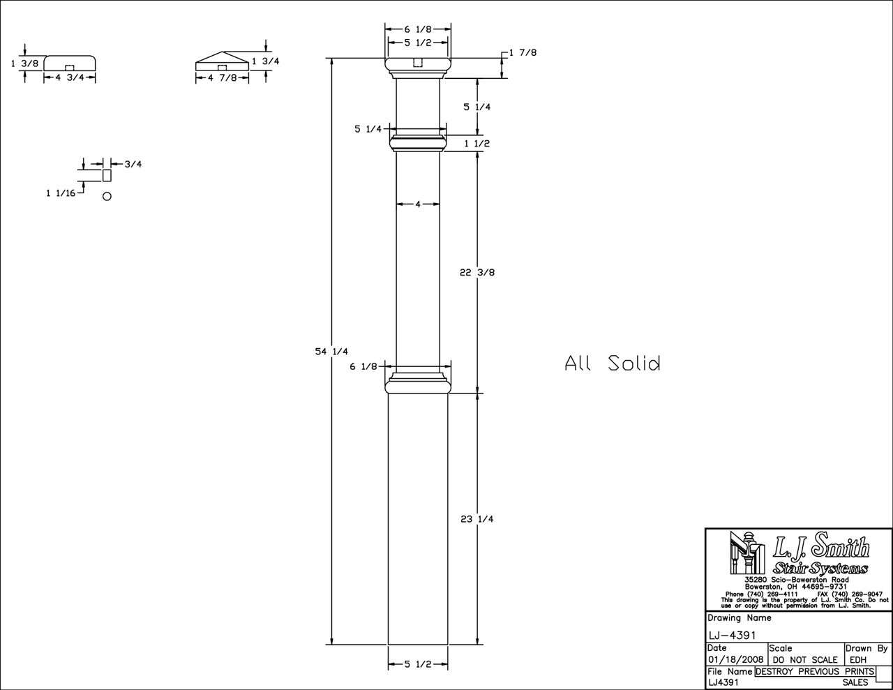 LJ-4391 - Plain Panel Traditional Box Newel w/ Interchangeable Cap 5-1/2" Square x 56"