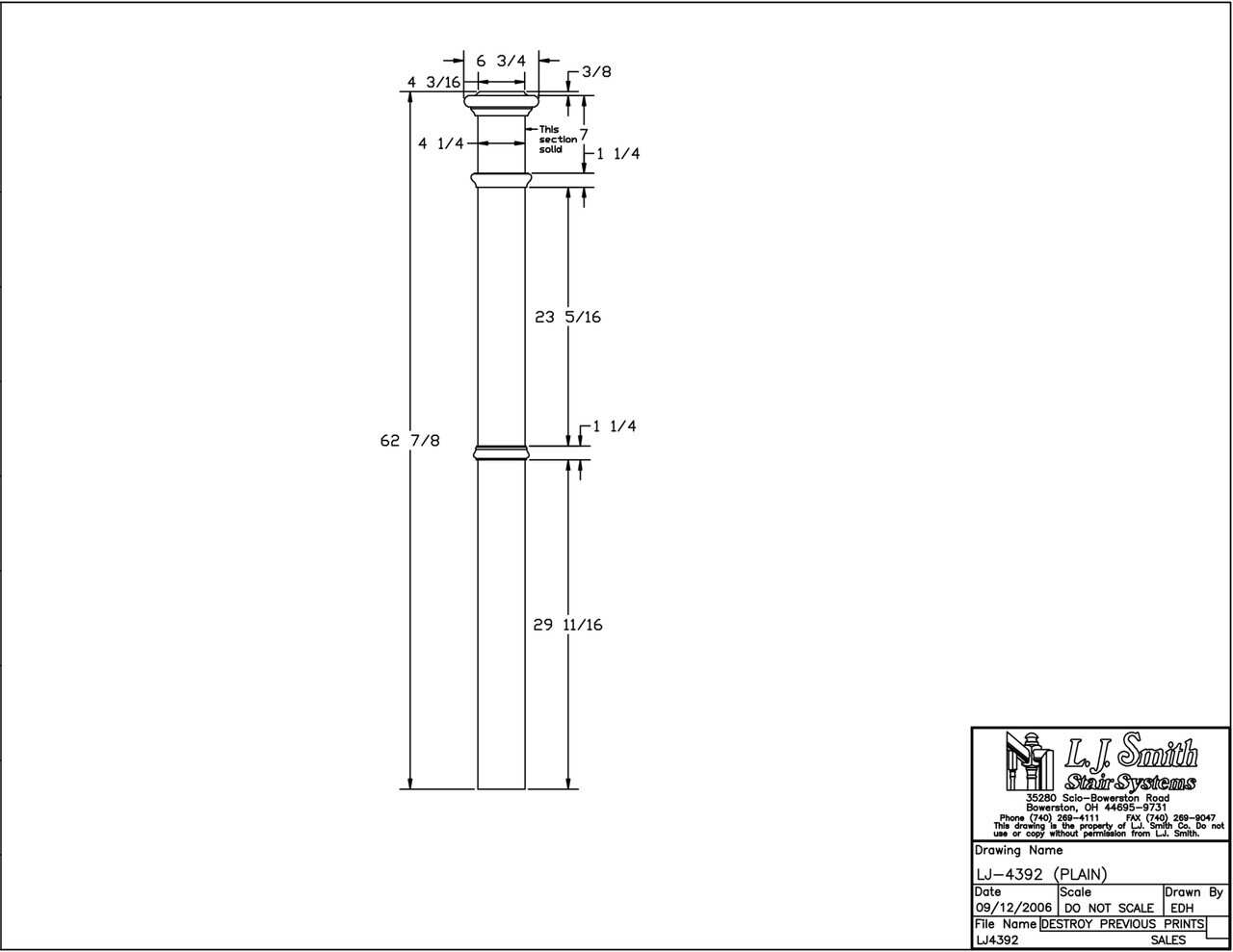 LJ-4392 Plain Panel IntermediateBox Newel 4-1/4" Square x 62"