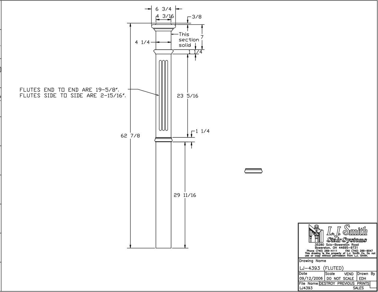 LJ-4393 - Fluted Panel Intermediate Box Newel 4-1/4" Square x 62"