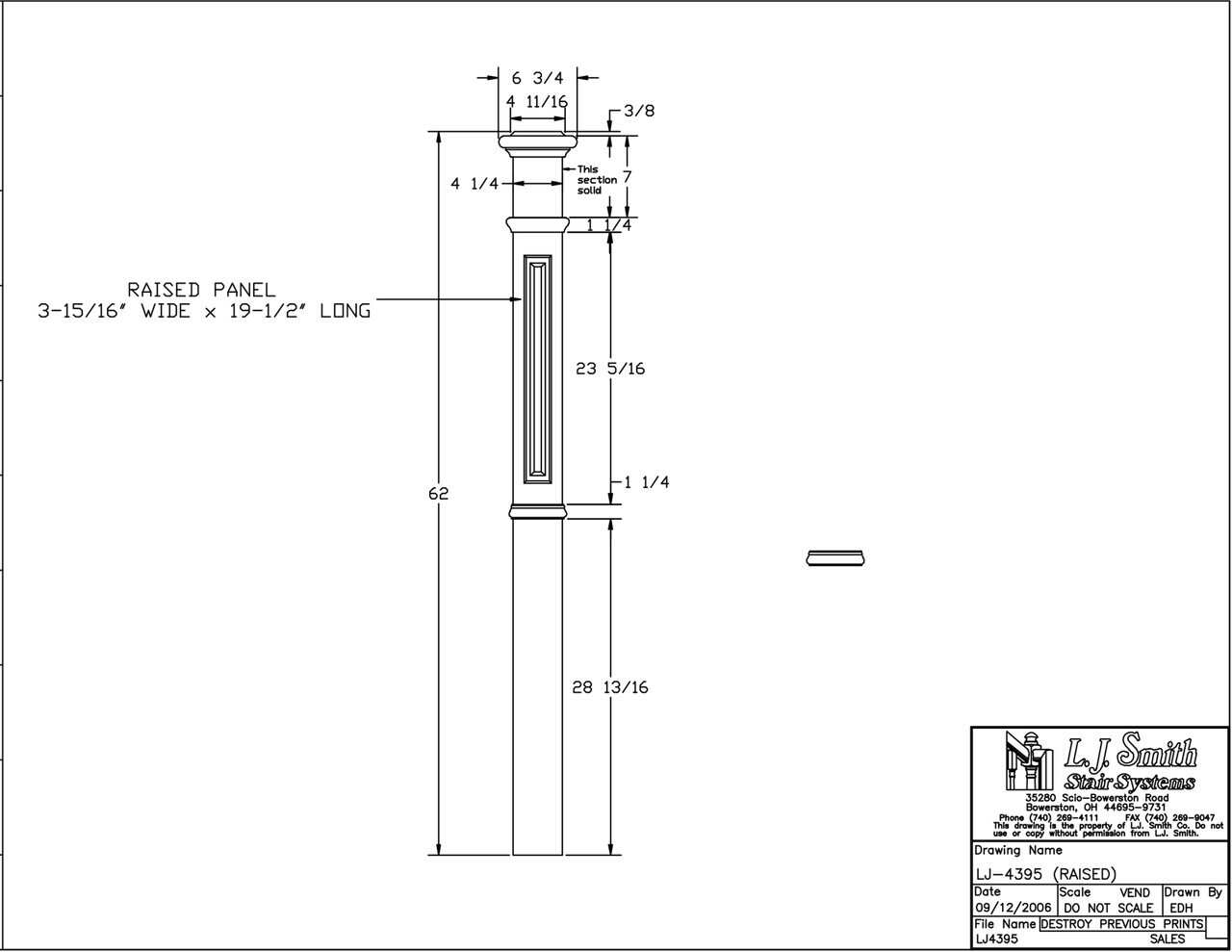 LJ-4395 - Raised Panel Intermediate Box Newel 4-1/4" Square x 62"