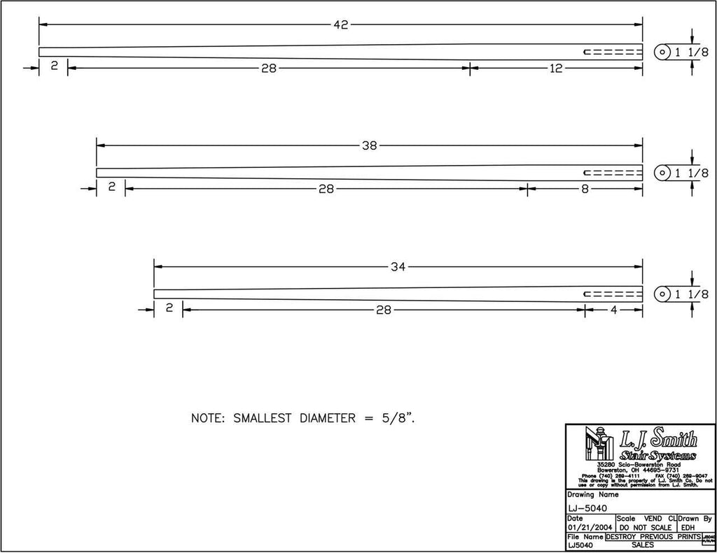 LJ-5040 — 1-1/8" Round Tapered "Pool Cue" Baluster