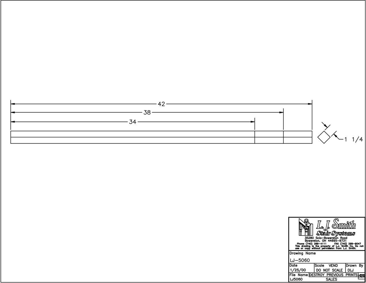 LJ-5060 — Solid "Blank"  Baluster  1-1/4" Square