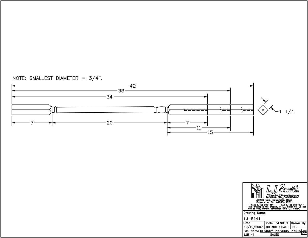 LJ-5141 Cornerstone Square 1-1/4" Block Top Baluster - Fixed Turning Length