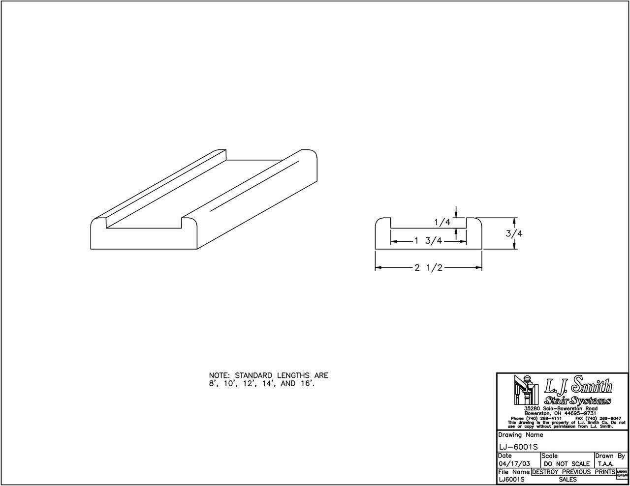 LJ-6001S —  Shoe Rail - 1-3/4" Plow