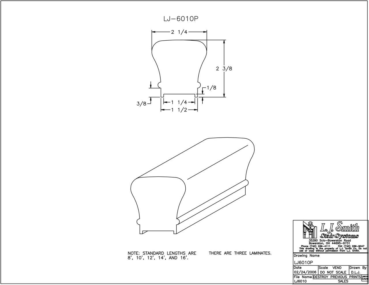 LJ-6010C-PL1 Solid Wood Handrail - Plowed 1-1/4"