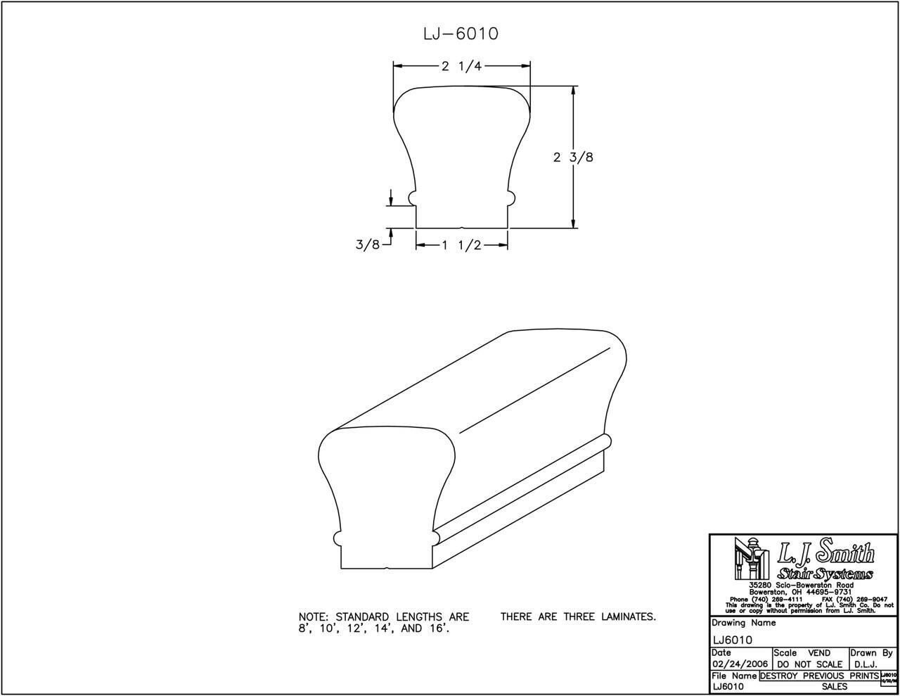 LJ-6010C Solid Wood Hand Rail - Non-Plowed