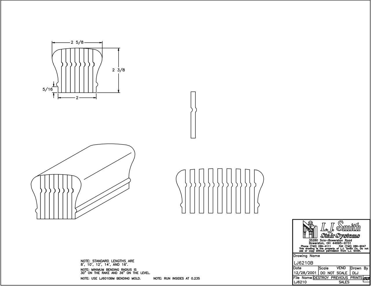 LJ-6210B - Bending Wood Hand Rail - Non-Plowed