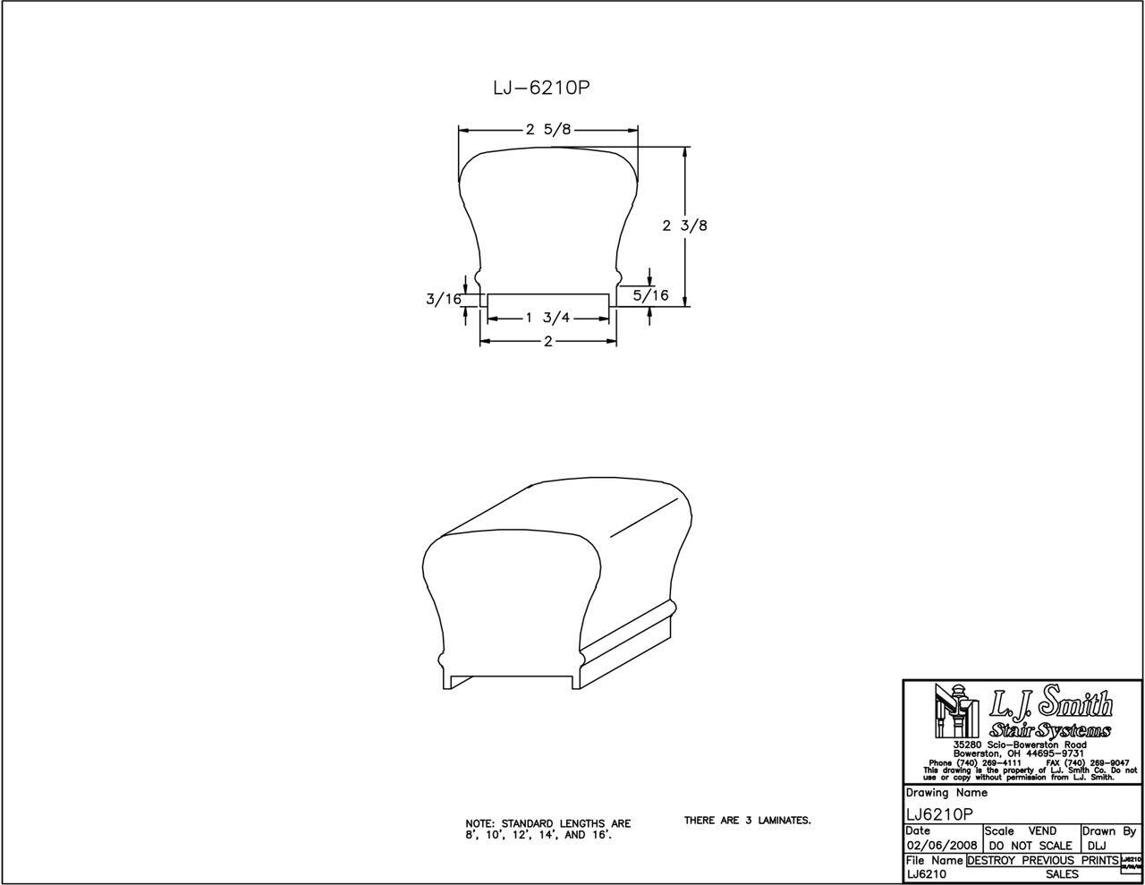 LJ-6210C-PL2 - Solid Wood Hand Rail - Plowed 1-3/4”