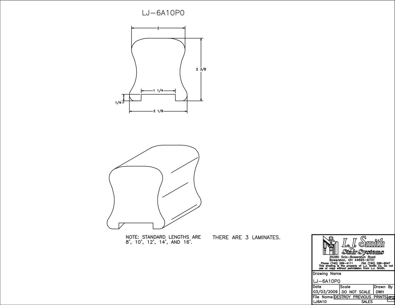 LJ-6A10C-PL1 - Solid Wood Hand Rail - Plowed 1-1/4"