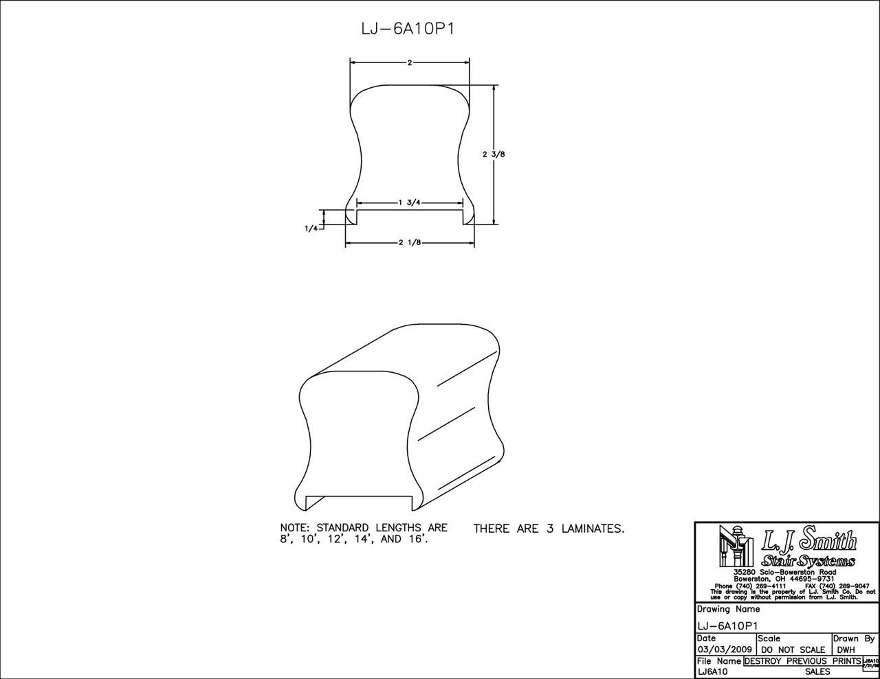 LJ-6A10C-PL2 - Solid Wood Hand Rail - Plowed 1-3/4"