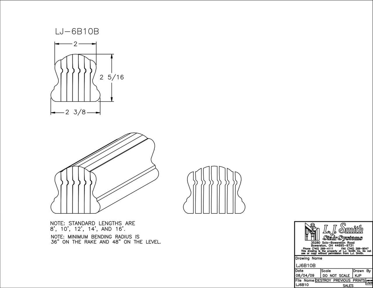 6b2 Rails LJ-6B10B - Bending Wood Hand Rail - Non-Plowed