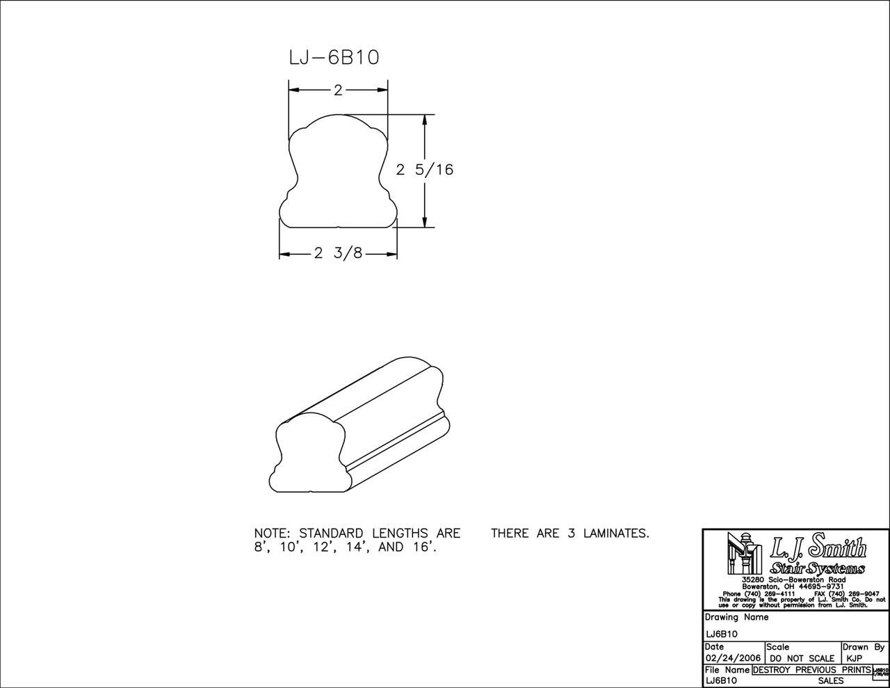 LJ-6B10C - Solid Wood Hand Rail - No Plow