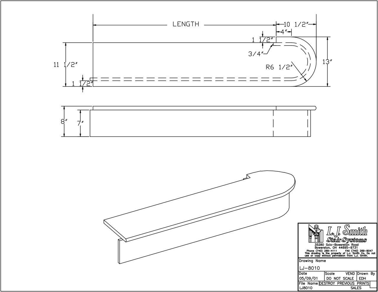 LJ-8010 - Single Bullnose Starting Step - StairPartsNow.com