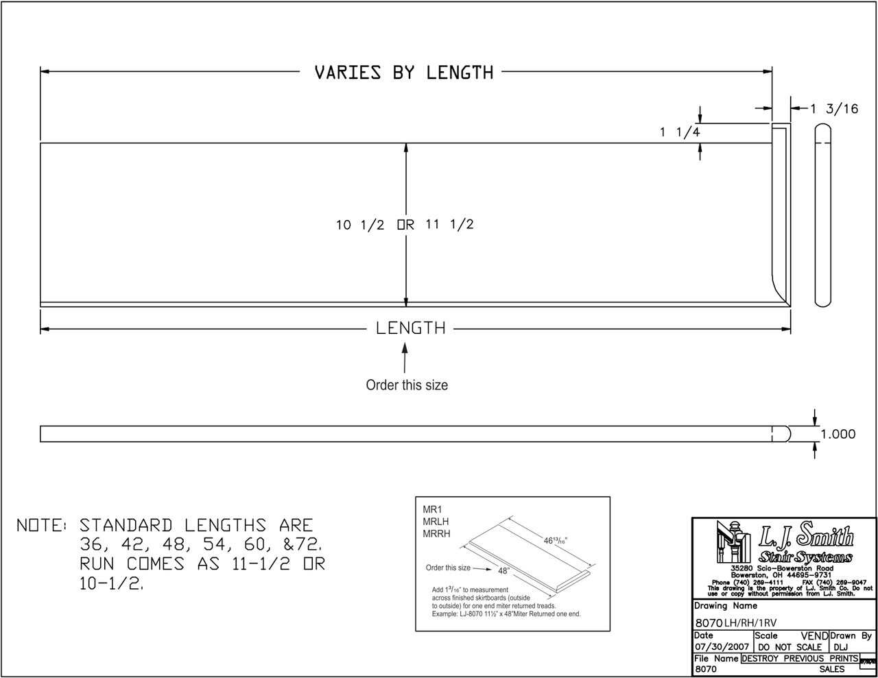 LJ-8070LH — Solid Wood Plain Tread with Left Return