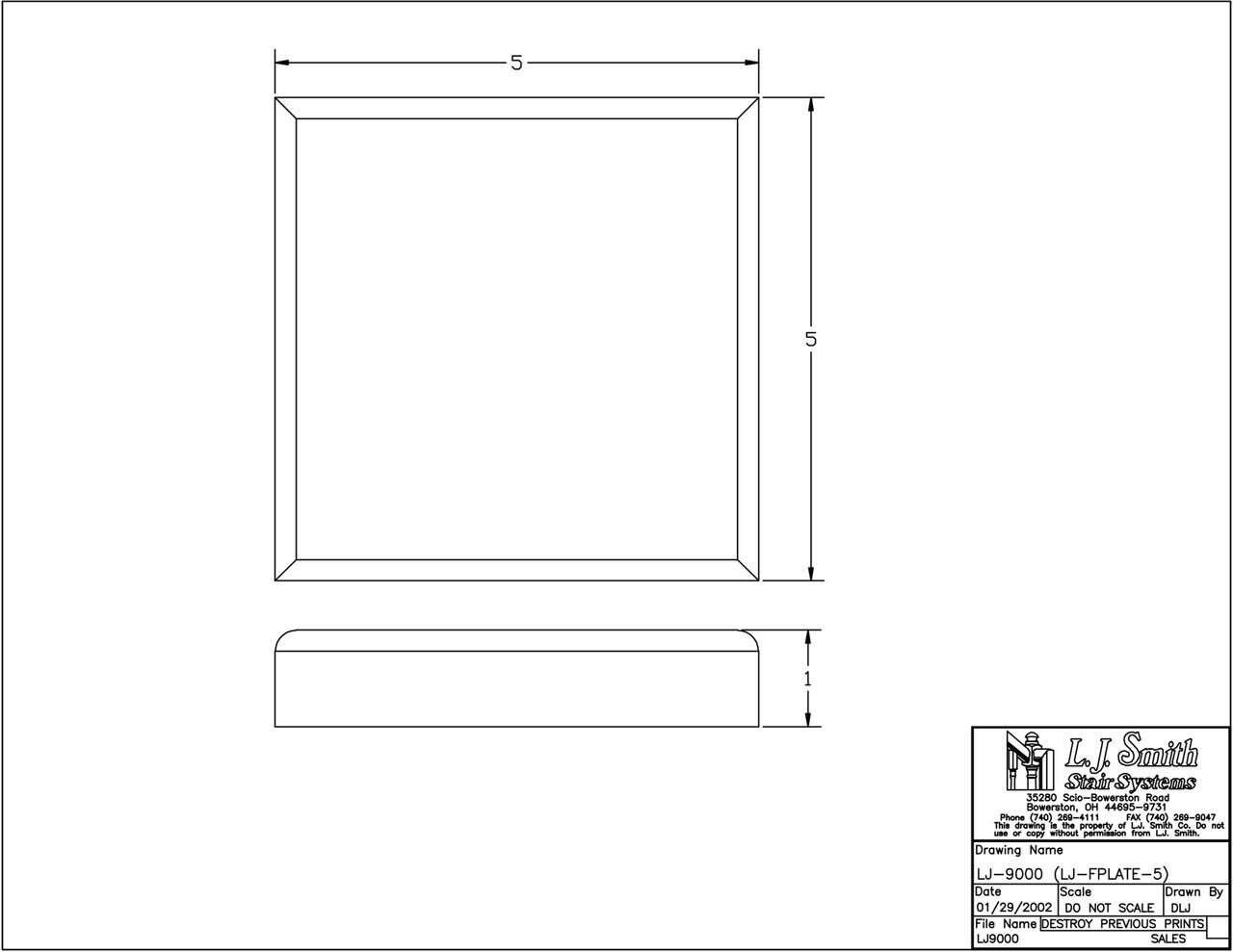 LJ-9000 - Box Newel Flat Top Plate - StairPartsNow.com