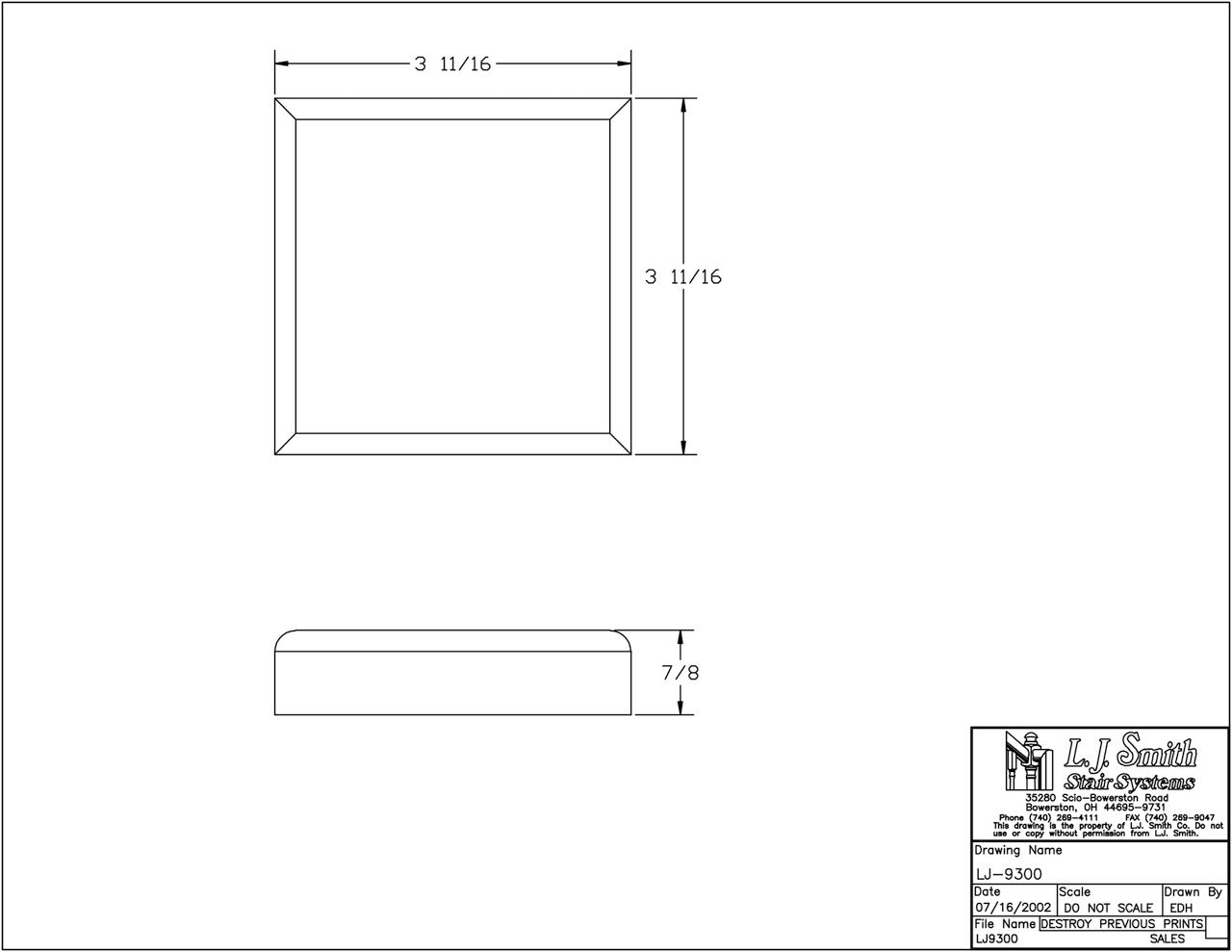 LJ-9300 -  Flat Top Plate for 4-1/4" King Box Newels