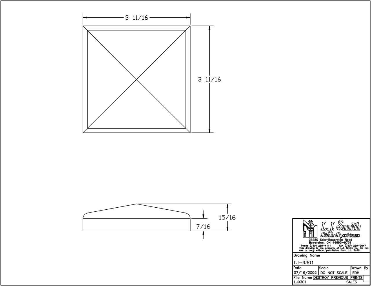 LJ-9301 -  Chamfered Top Plate for 4-1/4" King Box Newels