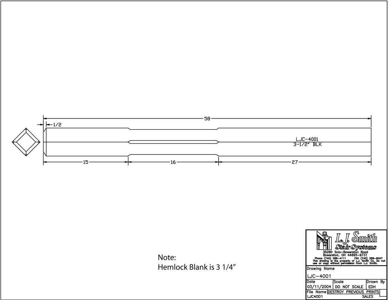 LJC-4000/4001 - Solid Chamfered Edge Craftsman Newel - 3-1/2" Square w/ Chamfered Top