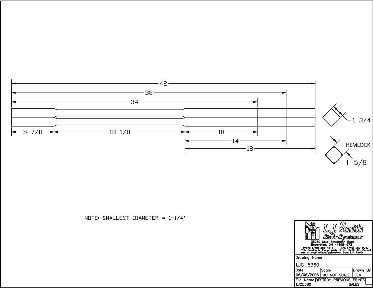 LJC-5360 — Solid Chamfered Baluster  1-3/4" Square