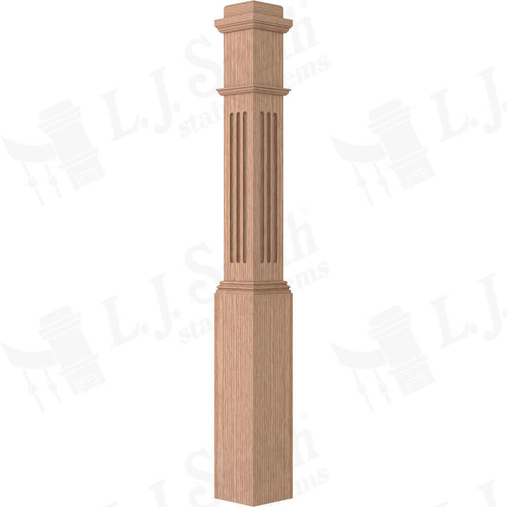 LJF-4091 — Fluted Panel Traditional Box Newel 6-1/4" Square x 55"