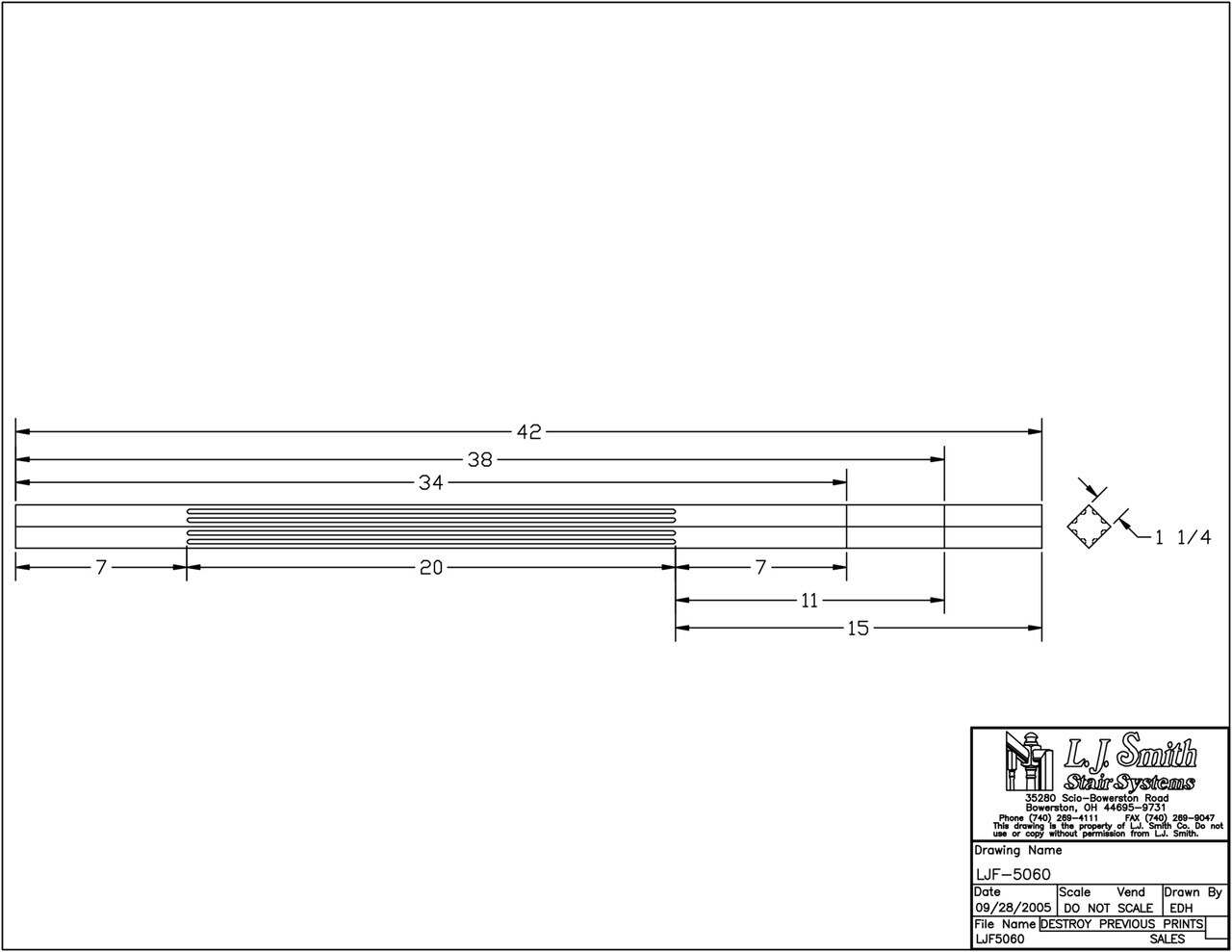 LJF-5060 — Solid Fluted Baluster  1-1/4" Square