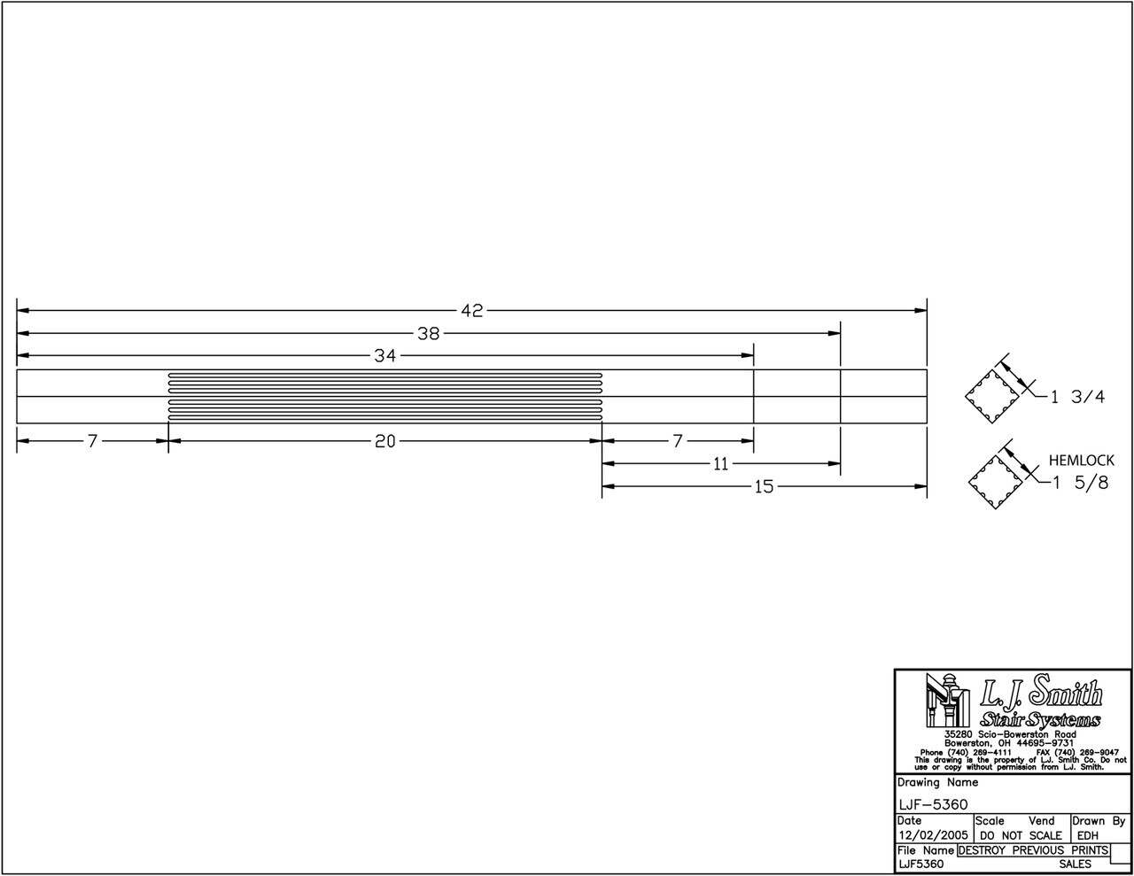 LJF-5360 — Solid Fluted Craftsman Wood Baluster - 1-3/4" Square