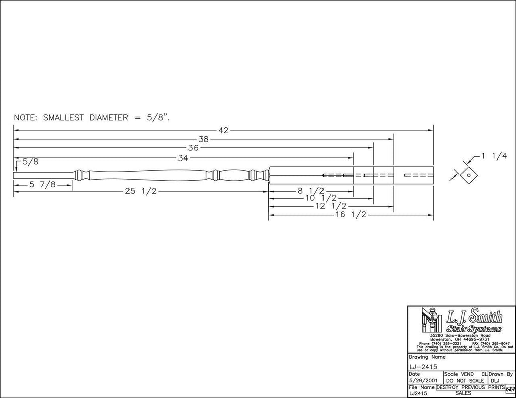 LJP-2415 - Challis Pin Top Baluster - 1-1/4" Square