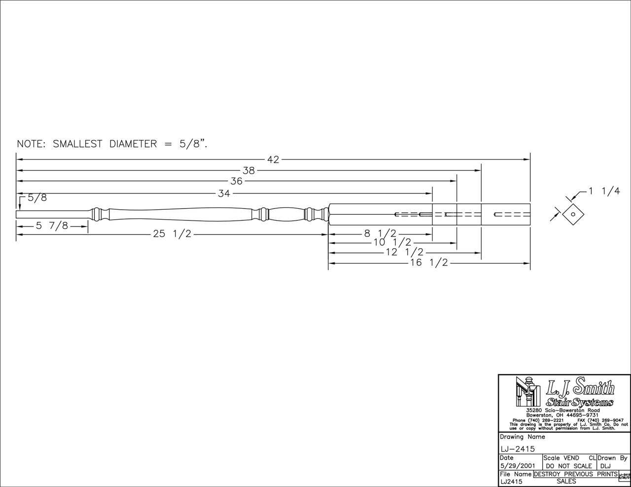LJP-2415 - Challis Pin Top Baluster - 1-1/4" Square