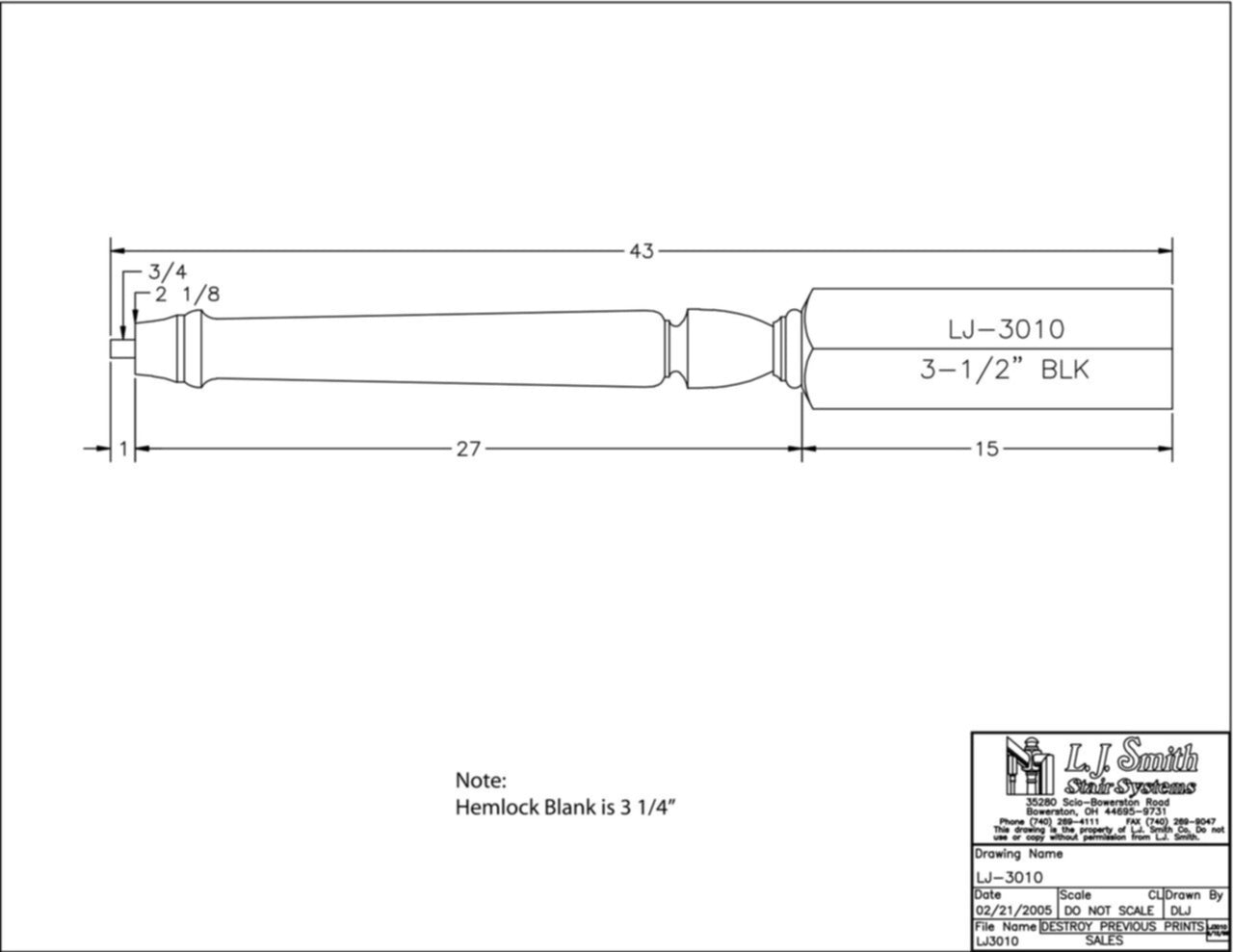 LJP-3010-44 - Regent Pin Top Newel - 3-1/2" Square x 44"