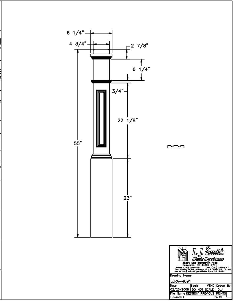 LJRA-4091 - Raised Panel Traditional Box Newel 6-1/4" Square x 55"