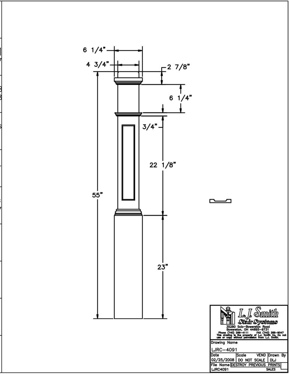 LJRC-4091 - Recessed Panel Traditional Box Newel 6-1/4" Square x 55"