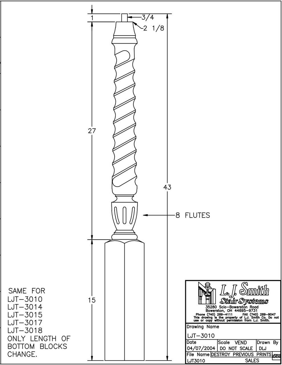 LJT-3010-44 - Regent Pin Top Twist Newel - 3-1/2" Square x 44"