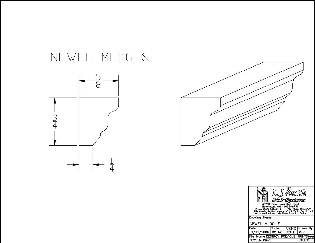 Newel MLDG-S — Middle Moulding 6' piece to Match LJXX-4091 Box Newels - StairPartsNow.com