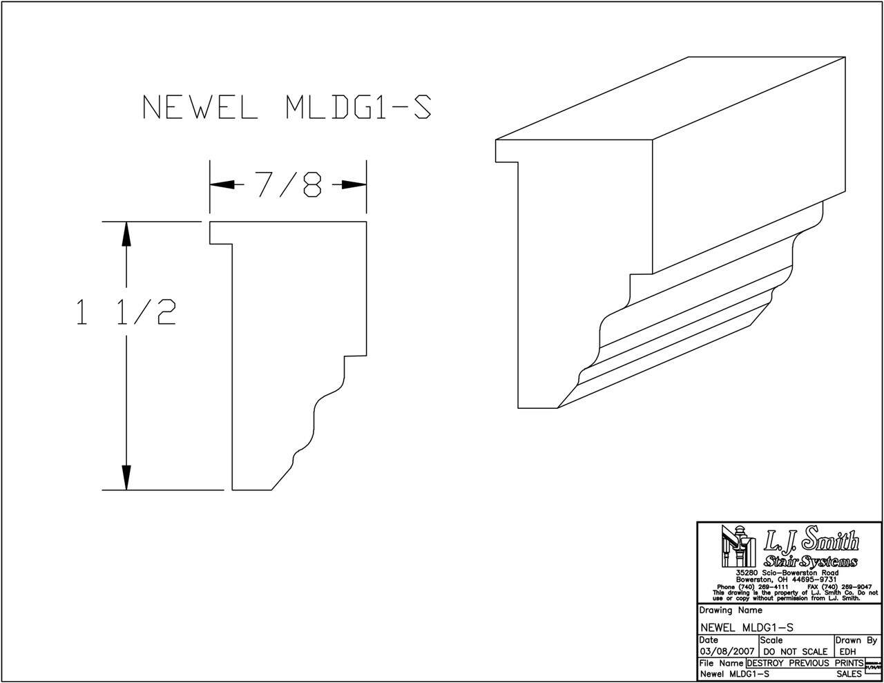 Newel MLDG1-S — Top Moulding 6' piece to Match LJXX-4091 Box Newels - StairPartsNow.com