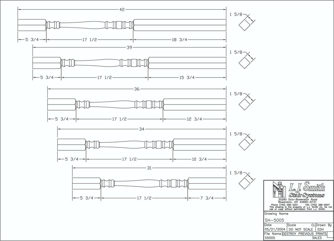 S-5005 — Hampton Solid Block Top Baluster  1-3/4" x 1-3/4" Square