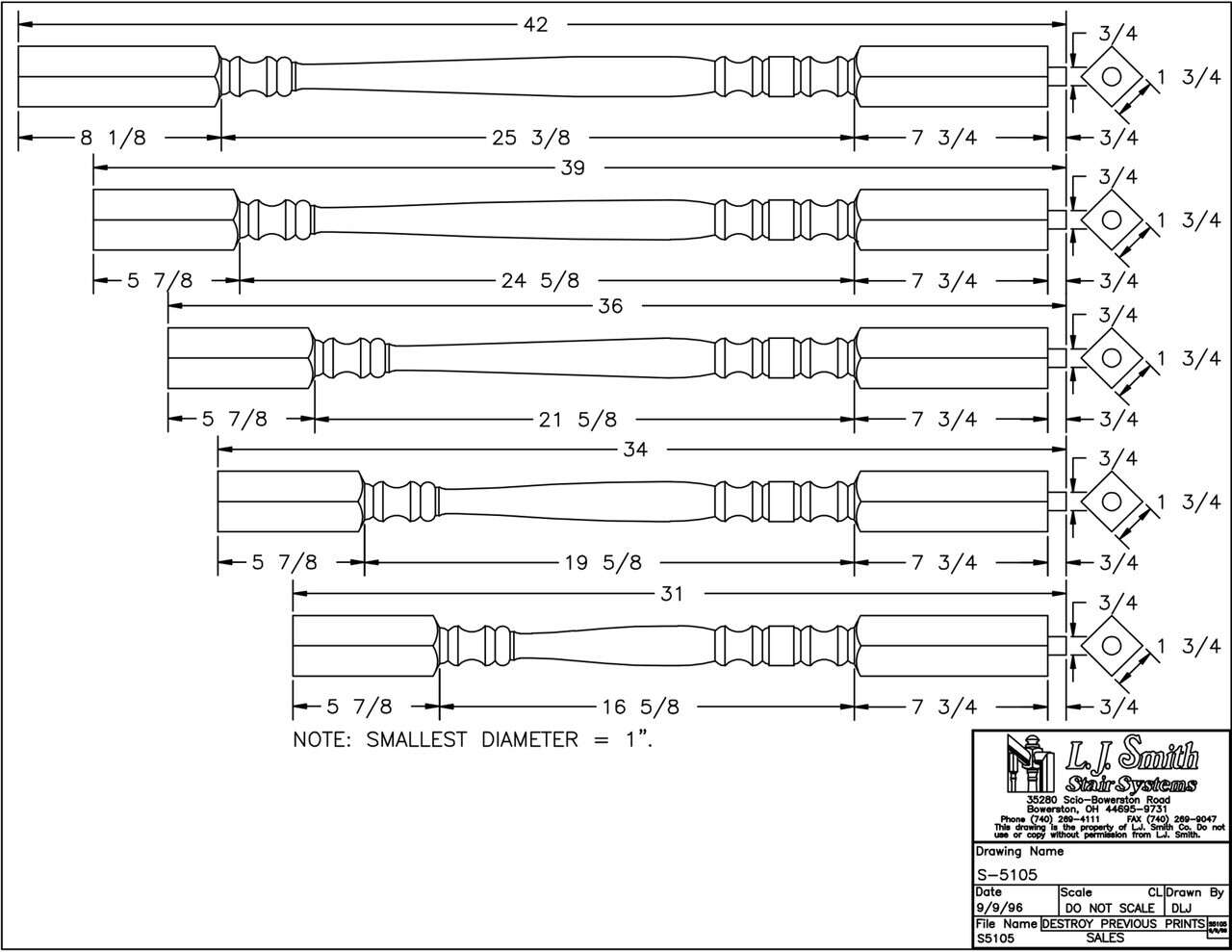 S-5105 - Harmony Block Top Baluster - 1-3/4" Square