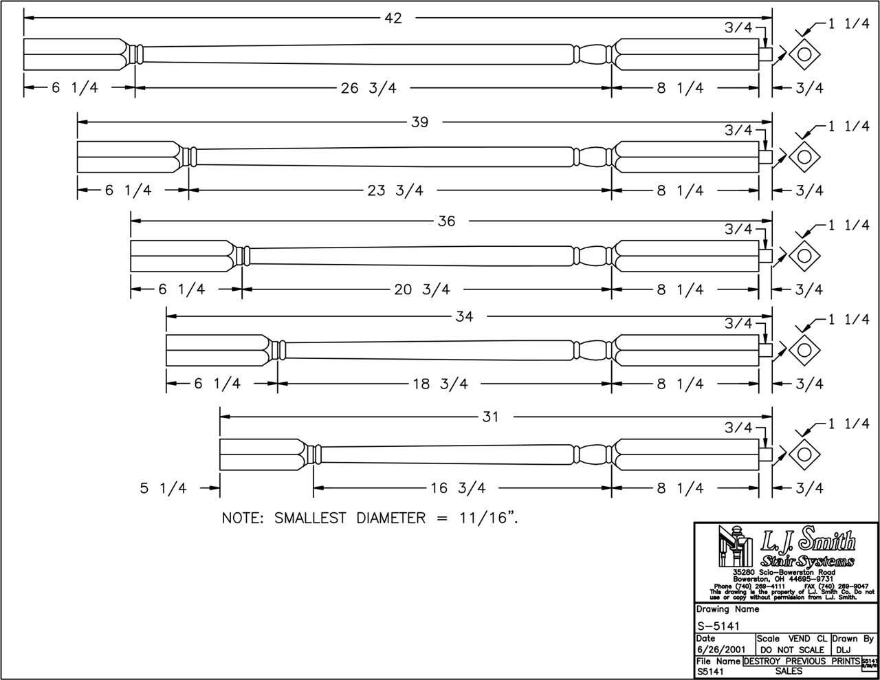 S-5141 - Cornerstone Block Top Baluster - 1-1/4" Square - Variable Turning Length