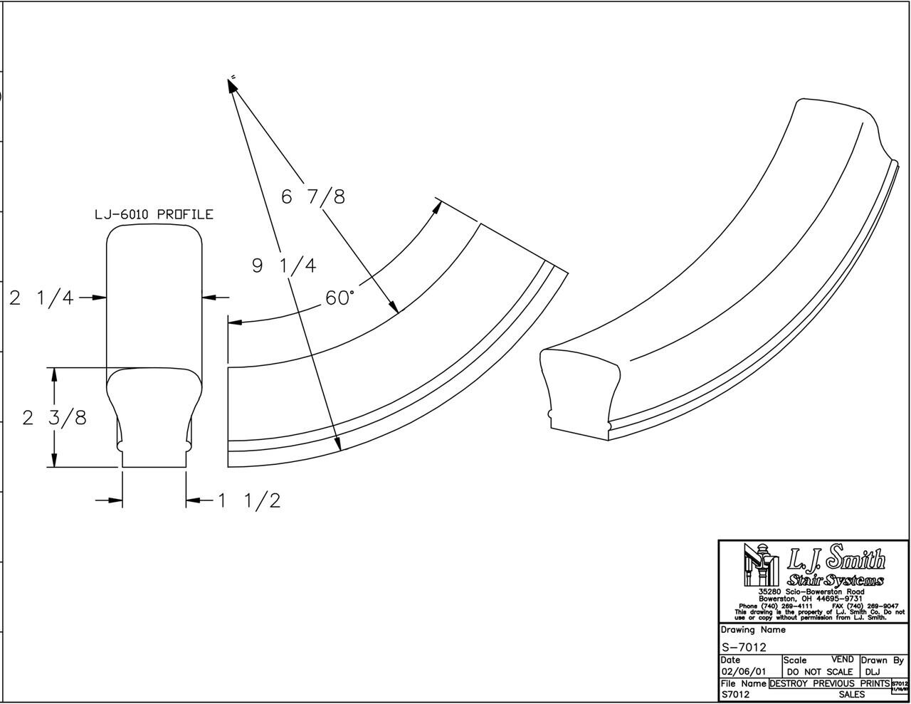 S-XX12 - 60 Degree Up Easing Handrail Fitting