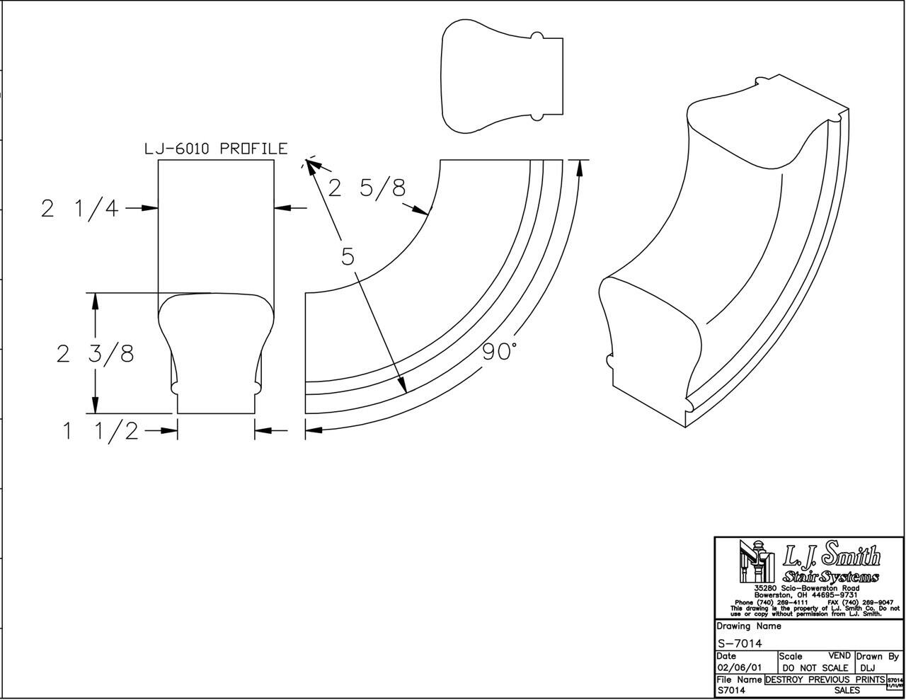 S-XX14 - 90 Degree Up Easing Handrail Fitting