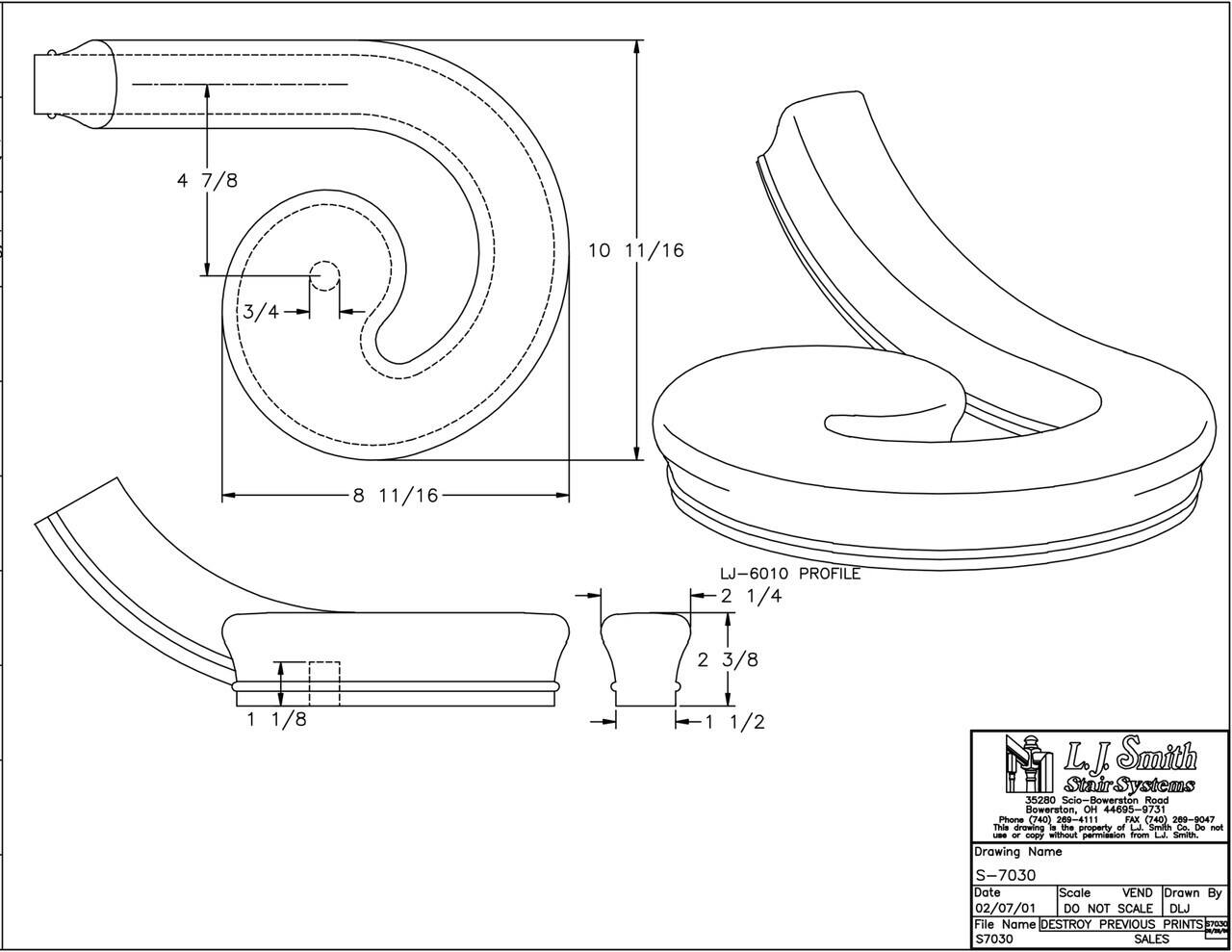 S-XX30 - Left-Hand Volute Handrail Fitting