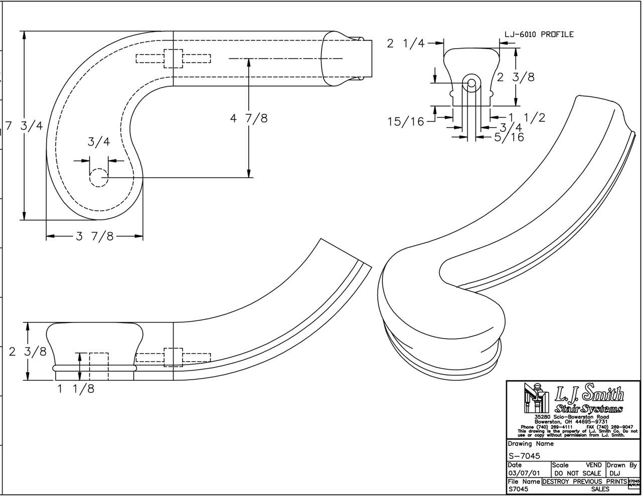 S-XX45 - Right-Hand 4-7/8" Turnout Handrail Fitting