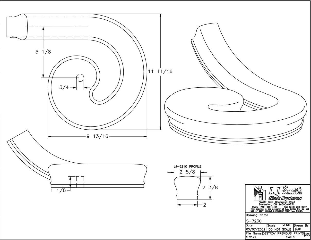 S-XX30 - Left-Hand Volute Handrail Fitting