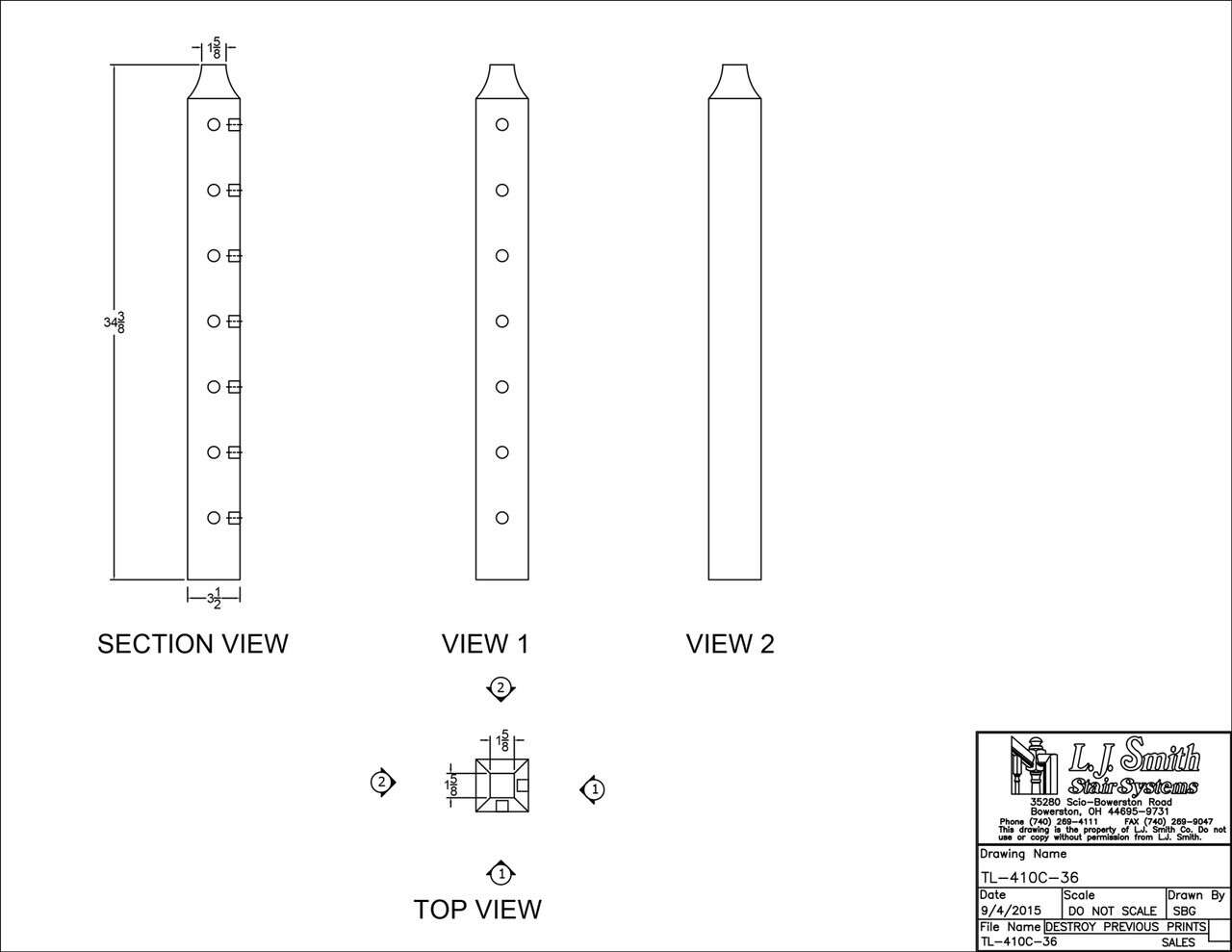 Tube System - Wood Newel - Level Corner - TL-410C-XX - - StairPartsNow.com