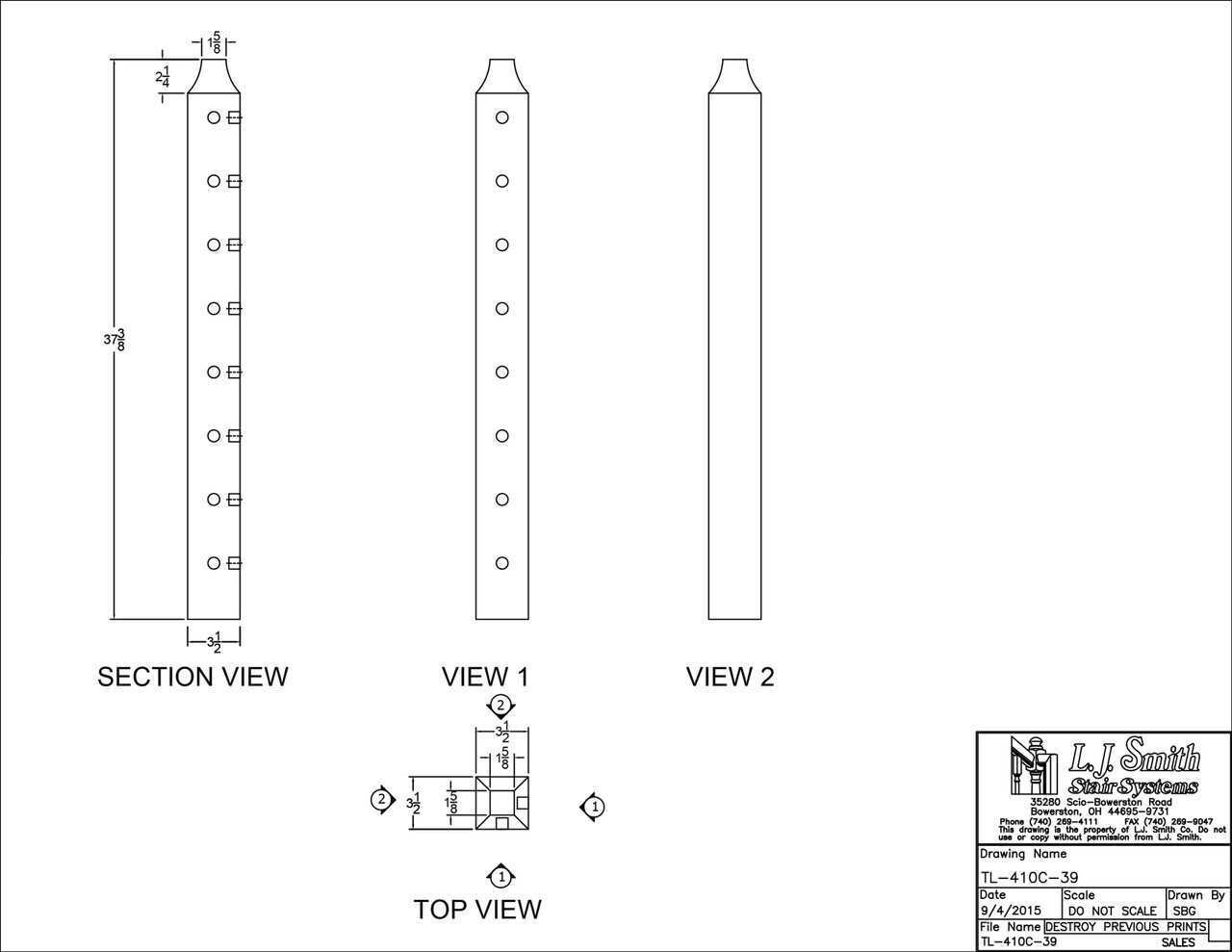 Tube System - Wood Newel - Level Corner - TL-410C-XX - - StairPartsNow.com