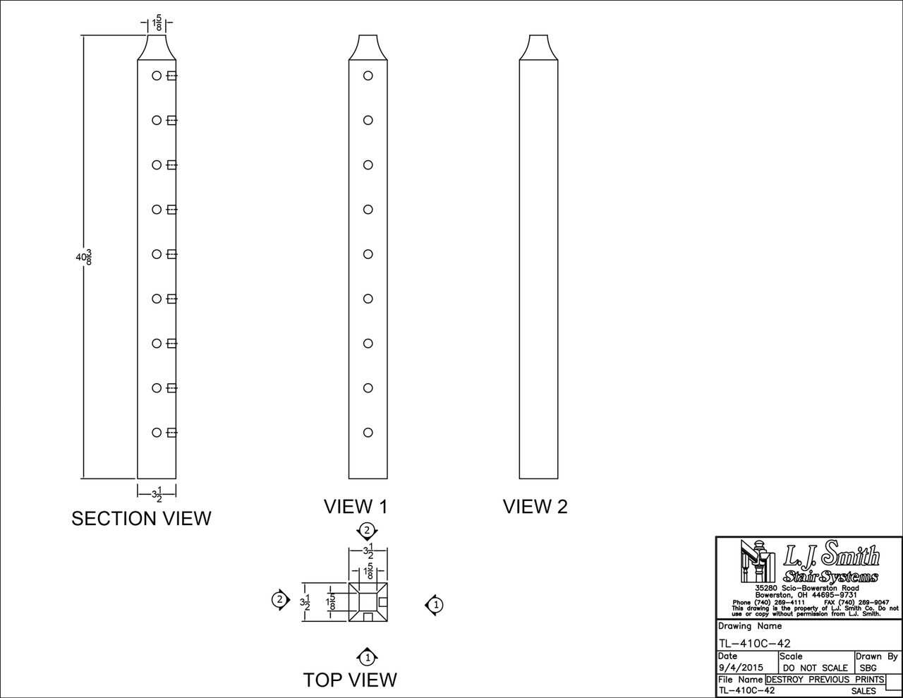 Tube System - Wood Newel - Level Corner - TL-410C-XX - - StairPartsNow.com