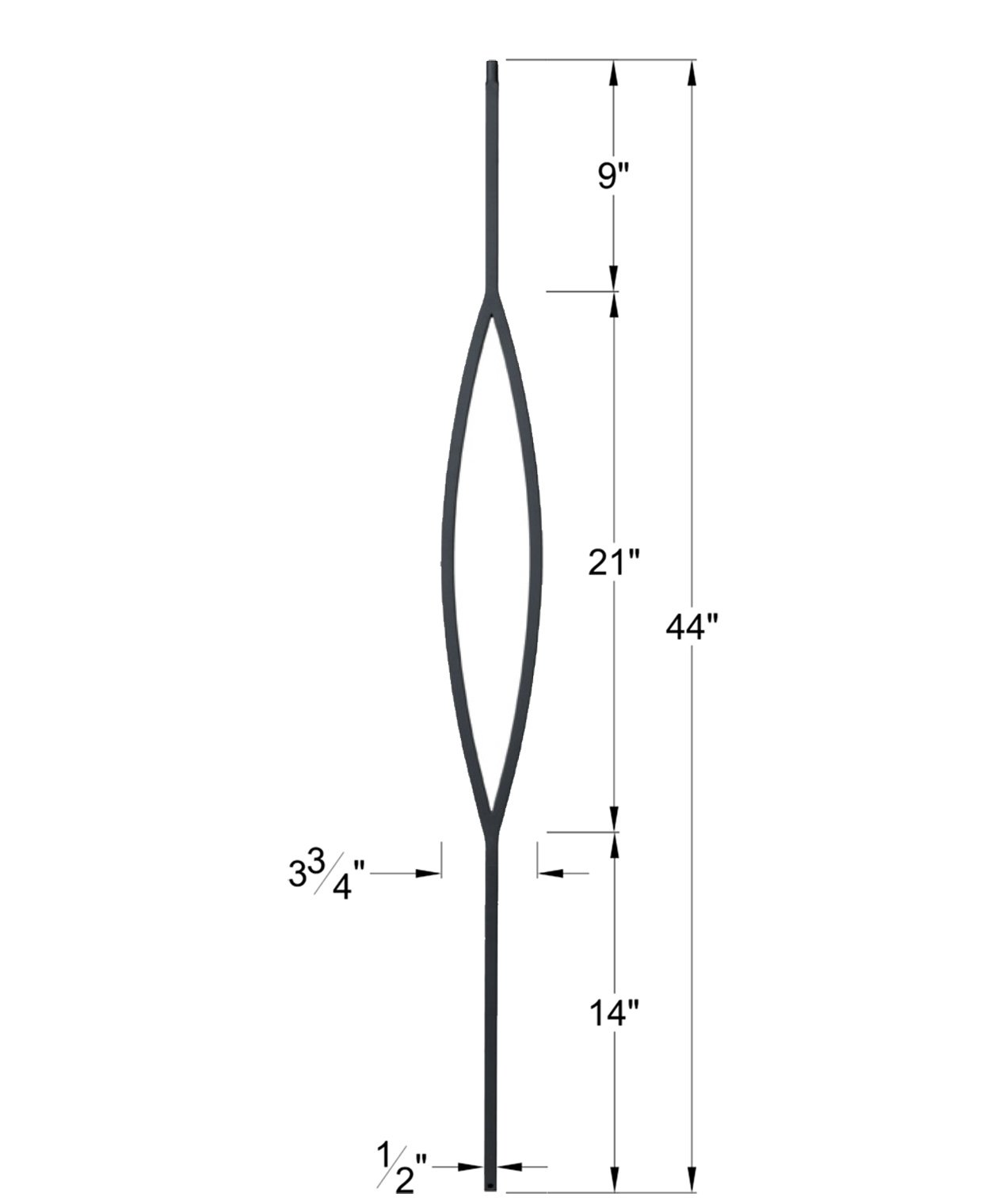 LIH-HOL166744 — Contempo Series Square Elliptical Window Baluster (1/2" Square Hollow)