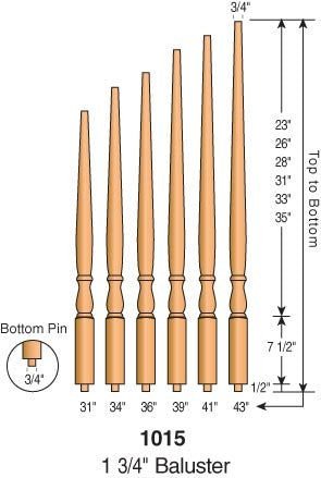 Stair Parts.  This is a LJ Smith 1015 Royal Pin Top Baluster which is 1-1/4" square used in interior stair systems.