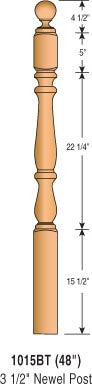 Stair Parts.  This is a LJ Smith 1015BT Royal Ball Top Newel which is 3-1/2" square used in interior stair systems.