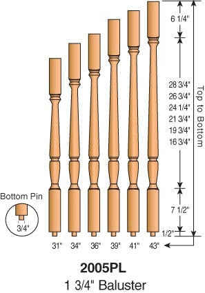 Stair Parts.  This is a LJ Smith 2005PL Sheraton BlockTop Baluster which is 1-3/4" square used in interior stair systems.