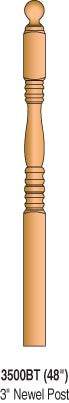 3500BT-48 - Hampton Ball Top Newel - 3" Square x 48"